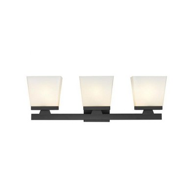 Matte Black 3-Light Vanity Fixture with Etched Opal Glass Shades