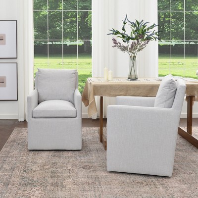 KINWELL 25" Performance Fabric Upholstered Rolling Dining Armchair, Set of 2