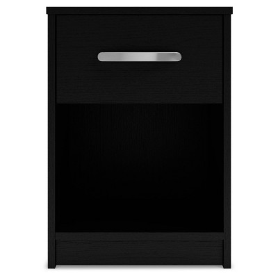 Black Transitional 1-Drawer Nightstand with Open Cubby