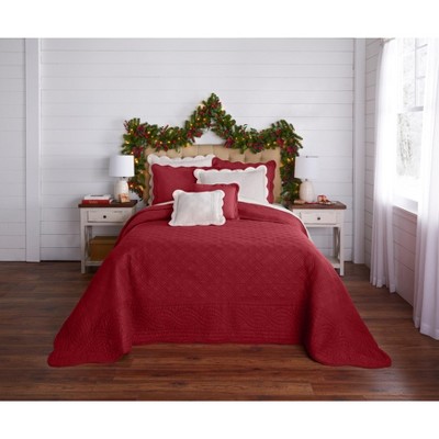 Queen Size Spice Floral Cotton Bedspread with Scalloped Edges