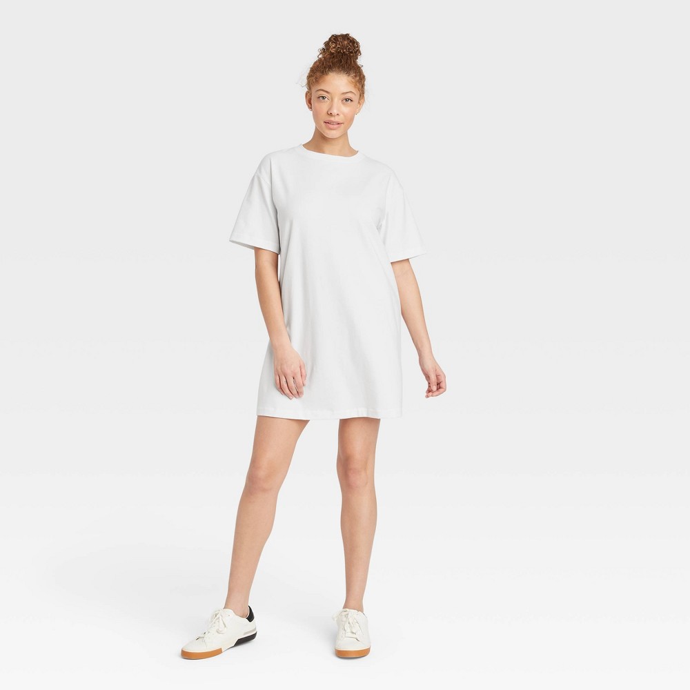 Women's Elbow Sleeve Knit T-Shirt Dress - A New Day White M