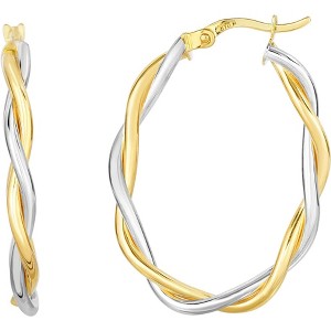 10k Two-Tone Gold 26mm Intertwined Oval Hoop Earrings - 1 of 3