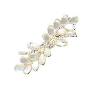 Unique Bargains Wisteria Flower French Barrette Hair Clips Gold Tone White 1 Pc - 1 of 4