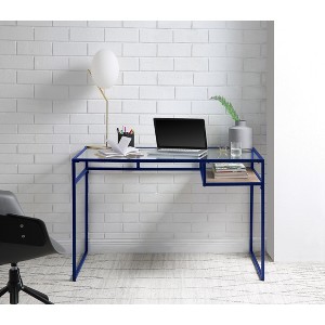 Gulches Glass Top Writing Desk - Blue/Red Finish, 5mm Clear Glass, Metal Sled Base, Open Wooden Shelf, 70lbs Top Weight Limit - 1 of 4