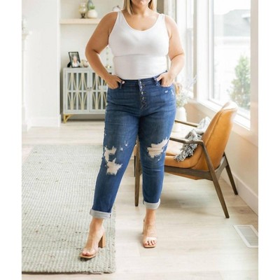Women's High Rise Button Fly Distressed Jean - Judy Blue