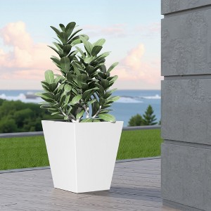 22 Inch Tall Metal Tapered Planter – Indoor/Outdoor Garden Pot with Drainage Hole & Rubber Plug – Burnished Grey - 1 of 4