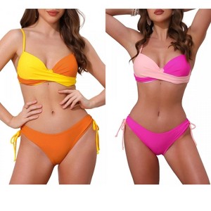 INSPIRE CHIC Women's Front Cross Contrast Color Top Triangle Bottoms Swimwear Bathing Bikini Suits 2 Sets - 1 of 4