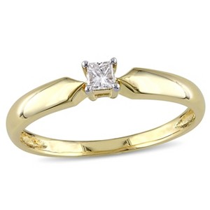 EVERLY JEWELRY | 10K Gold 1/10 CT TW Princess Cut Diamond Solitaire Engagement Ring - Multiple Metal Color Options - 1 of 4