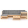 vidaXL Patio Furniture Set 7 Piece Outdoor Sectional Sofa Solid Wood Pine - Natural With Cushion - 3 of 4