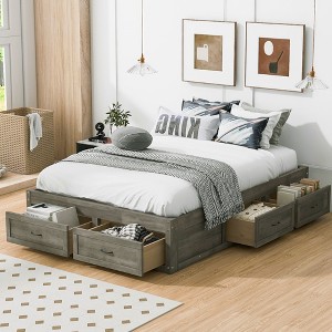 Full Size Platform Bed with 6 Storage Drawers Antique Gray - 1 of 4