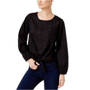 I.N.C International Concepts Womens Eyelet Embroidered Knit Blouse, Black, Large - 1 of 1