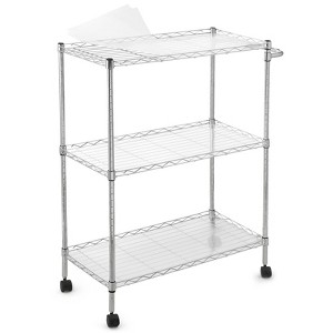3 Tier Metal Adjustable Kitchen Rolling Carts with Wire Shelving, Handle Bar, Wheel, Grade Steel Utility Cart, for Office, School, Church - 1 of 4