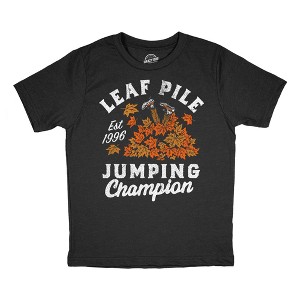 Youth Funny T Shirts Leaf Pile Jumping Champion Sarcastic Fall Graphic Novelty Tee For Kids - Crazy Dog Youth T Shirt For Halloween Season - 1 of 4