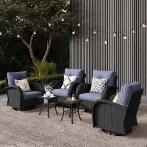 LayinSun Outdoor Patio Furniture Set, Black Rattan Wicker Sectional Swivel Rocker Chairs Sets - 1 of 4
