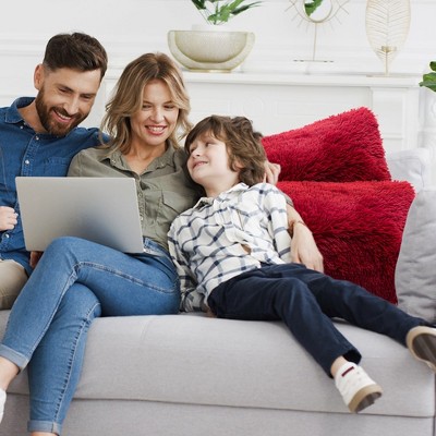 Maroon Faux Fur Shaggy Lumbar Throw Pillows Set of 2