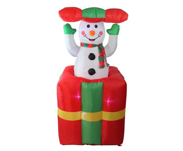 LB International 5' Lighted Inflatable Pop Up Snowman in Gift Box Christmas Outdoor Decoration