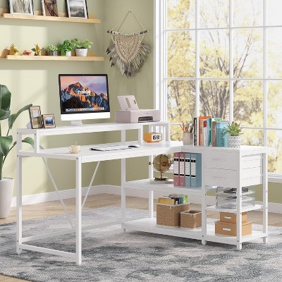 Okak Modern Home Office Huch Computer Desk with Open Shelves,Multifunctional Corner Writing Desk with for Study,Office,Studio