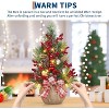 24" Mini Christmas Tree with Lights, Bow and Balls, Red Berries and Pine Cones, Indoor Home Tabletop Holiday Decoration, Red and Green - 4 of 4