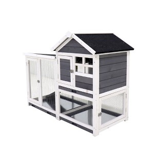 Wood Rabbit Hutch, Outdoor Bunny Hutch with Ramp, Guinea Pig Cage with Pull Out Tray, 2 Levels Bunny House for Small Animals, Waterproof Roof - 1 of 4