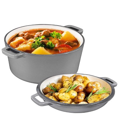 Gray Enameled Cast Iron Dutch Oven and Skillet Set, 5 Quarts