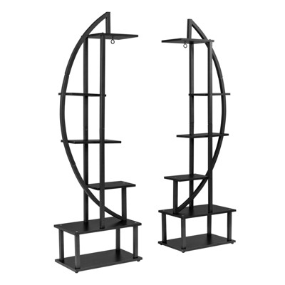 Slickblue 1 or 2pcs Half-Moon Plant Stand, 6-Layer Multi-Tier Rack, Flower Pot Shelf, Modern, Black, 19.8x11.8x64.96in