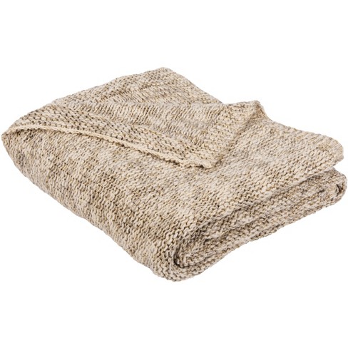 Ralen Knit Throw Blanket Light Grey Natural Gold Lurex 50