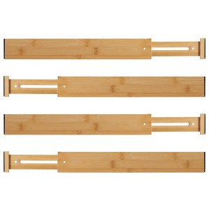 Basicwise 4 Piece Bamboo Expandable Drawer Dividers Adjustable Spring Loaded Organizers for Kitchen Utensils Clothes and Makeup Tools - 1 of 4