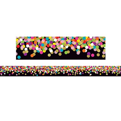Teacher Created Resources Colorful Confetti on Black Straight Rolled Border Trim, 50 Feet (Pack of 6)