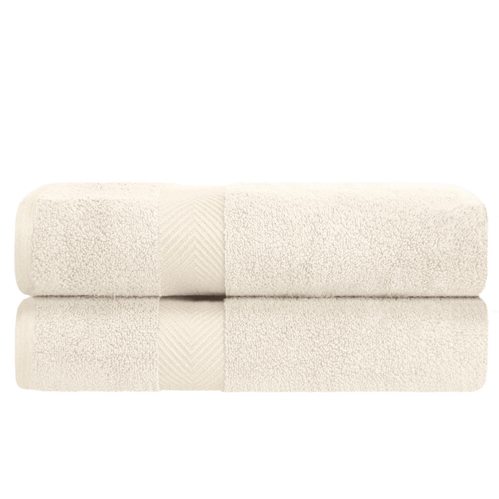 Zero Twist Cotton Bath Towel Set, Super Soft Chevron Dobby Border, Ivory - Blue Nile Mills