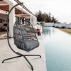 1 Piece Hanging Basket Chair Rattan and Metal Frame with Stand Foldable Seat and Cushion for Patio or Indoor Use - Coolbibila - 3 of 4