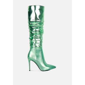 New Expession Metallic Ruched Stiletto Calf Boots Women - 1 of 4