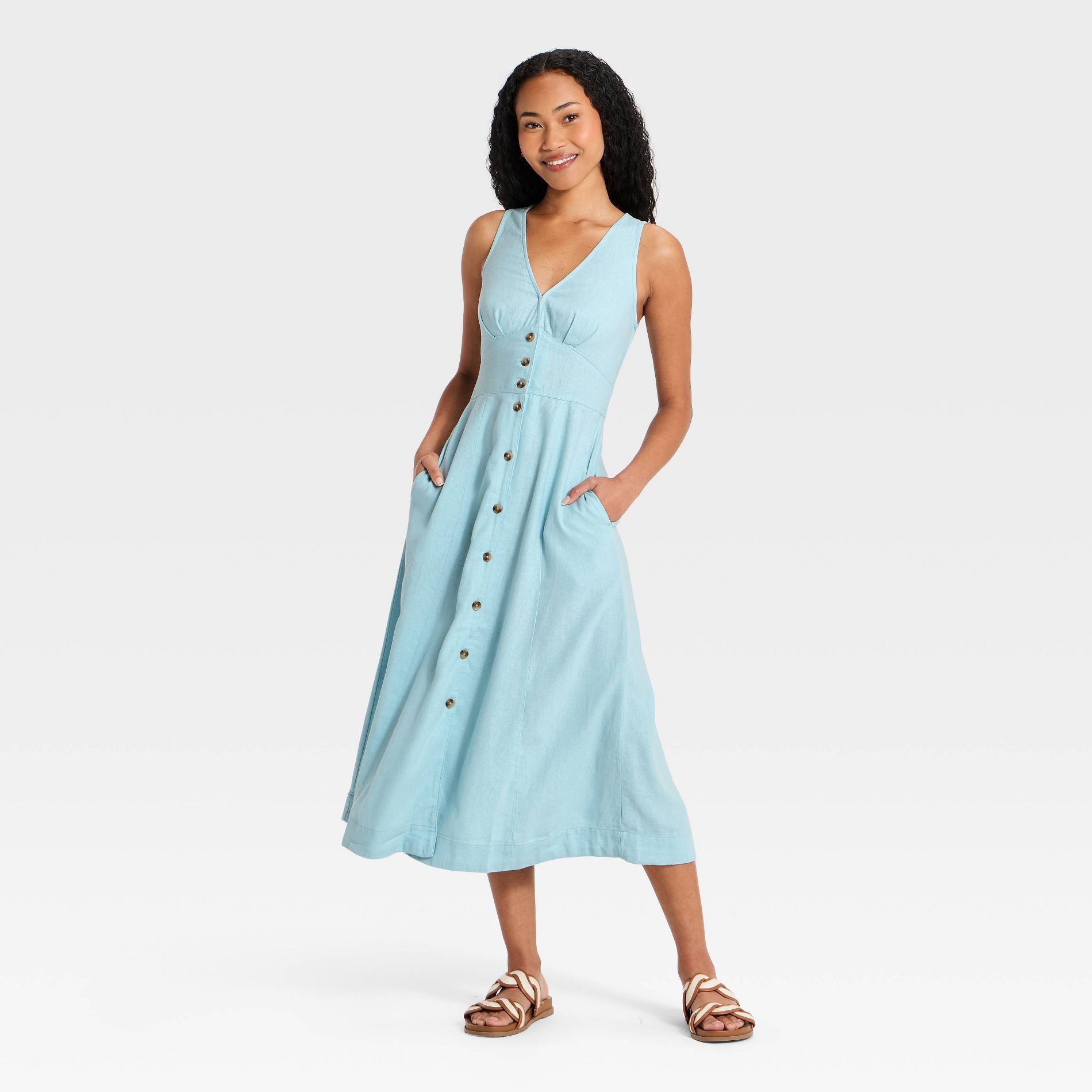 Women's Woven Button-Front Midi Sundress - Universal Thread™