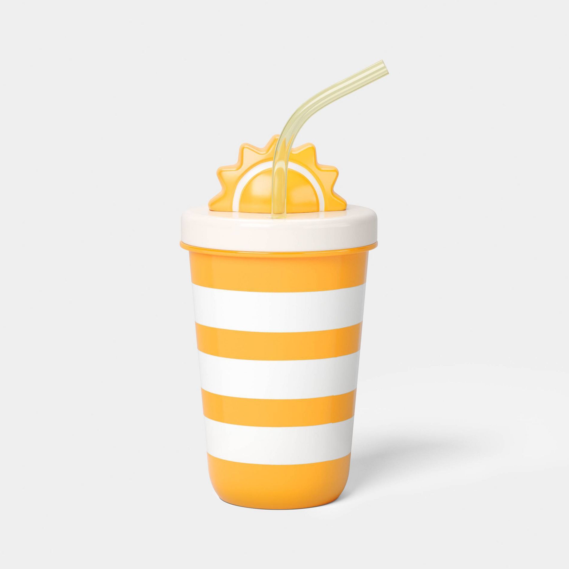 16 fl oz Striped Figural Sun Straw Tumbler Orange - Sun Squad™