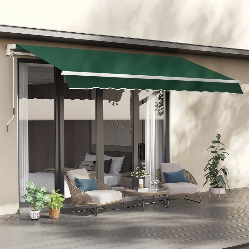Outsunny 12' x 8' Patio Awning Canopy Retractable Sun Shade Shelter with Manual Crank Handle for Patio, Deck, Yard, Green, 3 of 9