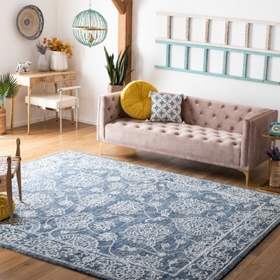Hand-Tufted Blue Wool Rectangular Area Rug