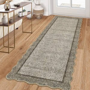 Modern Washable Area Rug, Scalloped Throw Carpet with Non Slip Backing, Low Pile Stain Resistant Floor Carpet for Living Room - 1 of 4