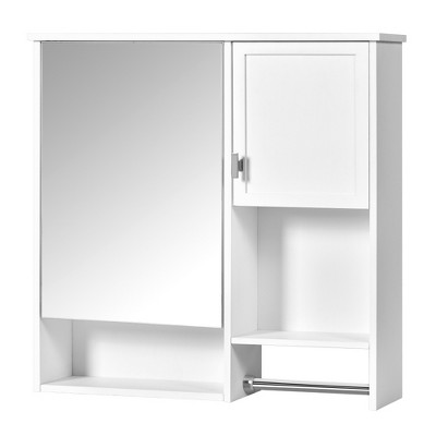 JUJABU 29" x 28" Modern  Wall-Mounted Bathroom Cabinet Mirror with Towel Bar and Adjustable Shelves