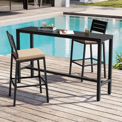Black Metal and Plastic Outdoor Counter Height Bar Table