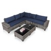 Nertpow Deluxe 7-Piece Outdoor Patio Furniture Set with 2 Talbe, Versatile Patio Conversation Set for Backyard, Grey Rattan Blue Cushion - 3 of 4