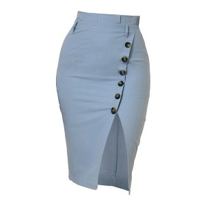 Allegra K Women's Vintage Button Decor Belted Split Front Knee Length Pencil Skirt - 1 of 4