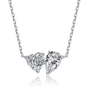 Guili 14K Gold-Plated Double Heart & Pear Pendant Necklace with Sparkling Cubic Zirconia in White or Gold – Elegant and Thoughtful Gift for Women - 1 of 2