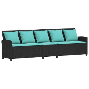 vidaXL Patio Sofa 5-Seater with Cushions Black and Turquoise Poly Rattan - 1 of 4