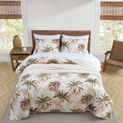 Coastal Breeze Twin Quilt Set in White Cotton with Reversible Design