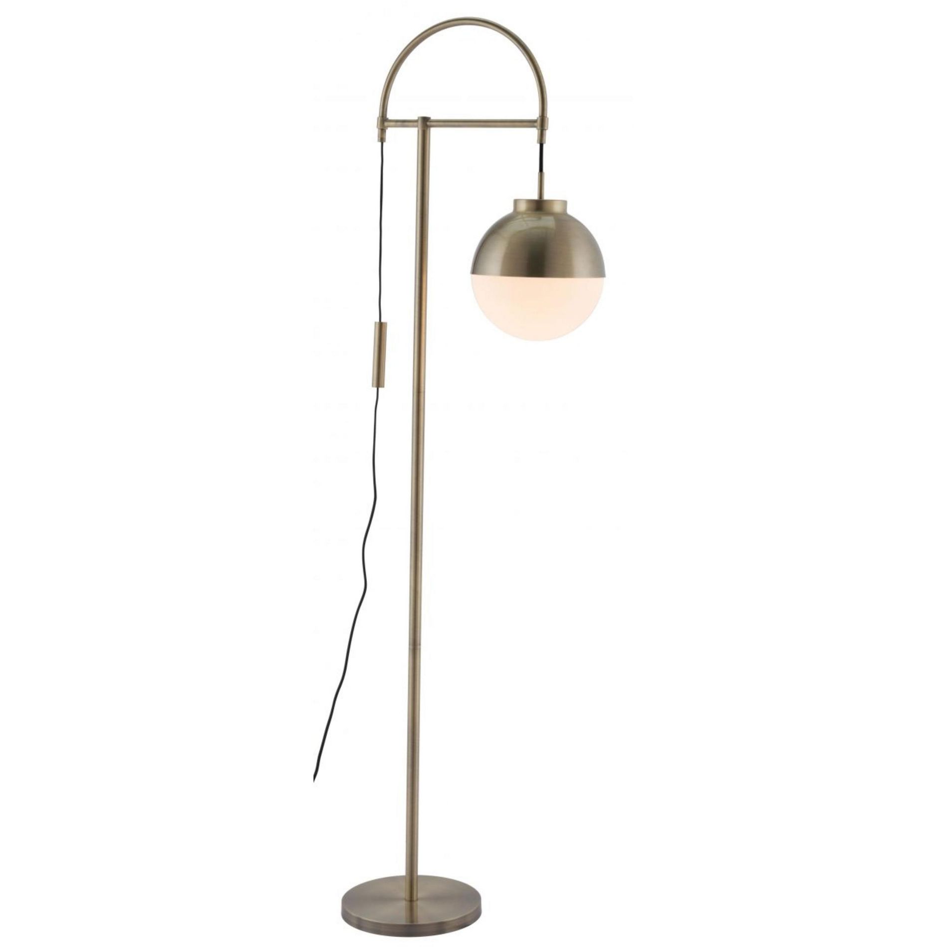 Zuo Modern Waterloo Floor Lamp – White & Bronze Arc Design, 68.9" H, Frosted Glass Sphere, Mid-Century Modern Accent Lighting