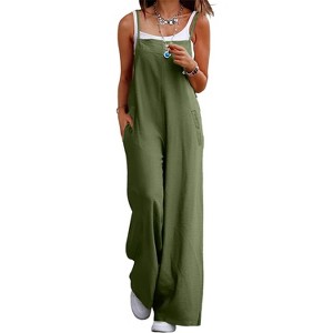 Women's Wide Leg Overalls Adjustable Strap Pockets Side Slit Casual Loose Fit Jumpsuit - 1 of 4