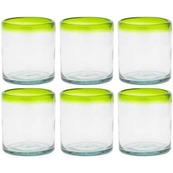 Amici Home Baja Authentic Mexican Handmade Double Old Fashioned Glass, Set of 6, 13-Ounce, Vibrant Color Rim
