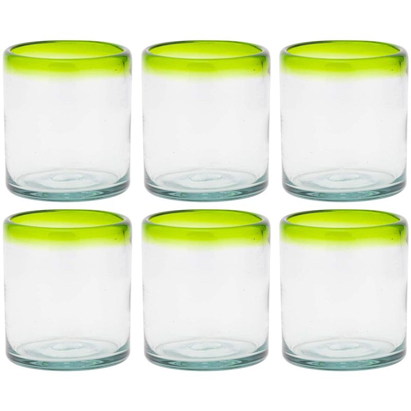 Amici Home Baja Authentic Mexican Handmade Double Old Fashioned Glass, Set of 6, 13-Ounce, Vibrant Color Rim, 1 of 6