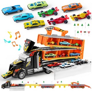 Joyfy Toy Truck for Kids,Racing Car with Lights & Sounds, Foldable Track Carrier Truck Toy Gift for 2 3 4 5 Years Old Boys and Girls - 1 of 4