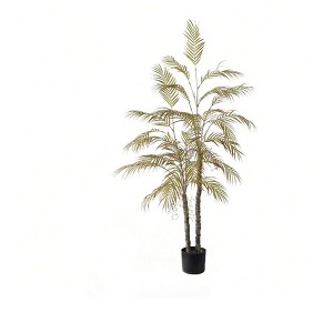 4Ft Tall Triple Fake Palm Tree in Pot Artificial Palm Tree UV Sun Resistant Tropical Floor Faux Plant for House Indoor Outdoor Office Living Room Bed - 1 of 4