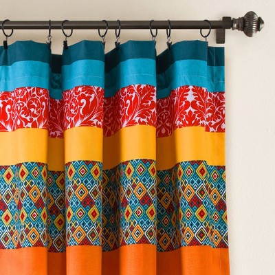 Boho Stripe Turquoise and Orange Polyester Window Curtain Panels